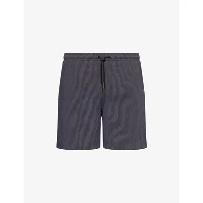 Percival Mens Navy Rowan Seersucker Swim Shorts In Blue