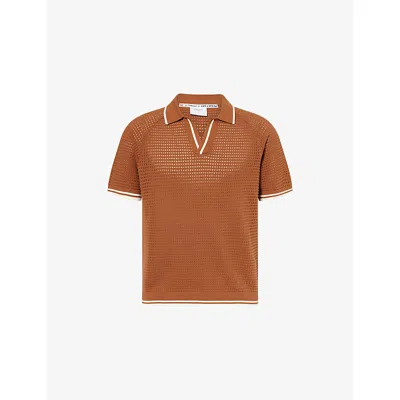 Percival Mens Brown Tennis Boxy Cotton-knit Polo Top Xxl