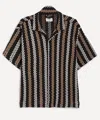 Percival Wade Openwork Stripe Camp Shirt In Brown