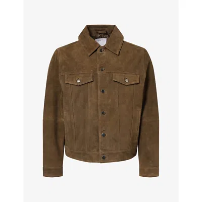 Percival Mens Western Flap-pocket Leather Jacket Olive In Brown