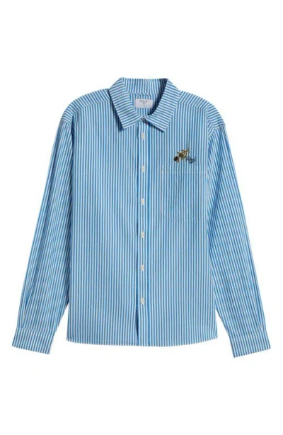 Percival Olive Embroidered Pinstripe Button-up Shirt In Blue