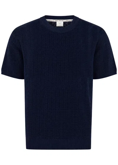 Percival Open-knit Cotton T-shirt In Blue