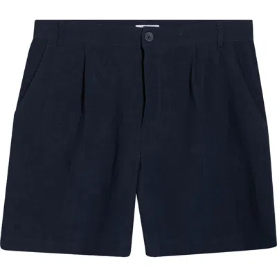 Percival Pleated Linen Shorts In Blue