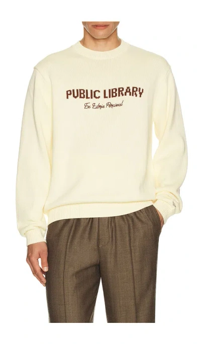 Percival Public Library Knitted Crew Jumper In Ecru