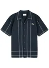 Percival Sicily Cuban Textured Logo Cotton Shirt In Navy