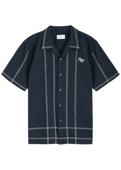 Percival Sicily Cuban Textured Logo Cotton Shirt In Navy