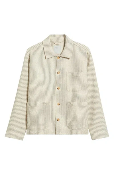 Percival Sorrento Pinstripe Cotton & Linen Button-up Overshirt In Ecru