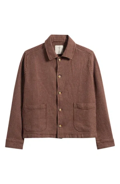 Percival Sorrento Pinstripe Cotton & Linen Button-up Overshirt In Brown