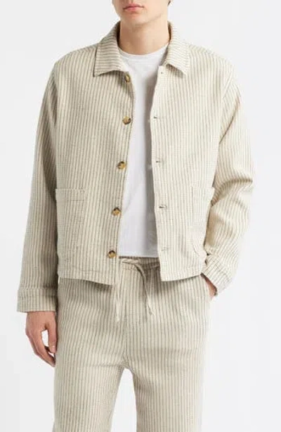 Percival Sorrento Pinstripe Cotton & Linen Button-up Overshirt In Neutral