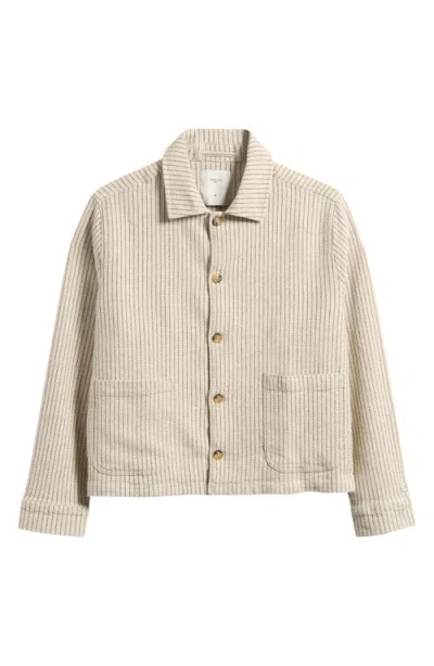Percival Sorrento Pinstripe Cotton & Linen Button-up Overshirt In White