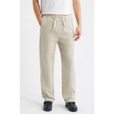 Percival Sorrento Pinstripe Cotton & Linen Drawstring Pants In Ecru
