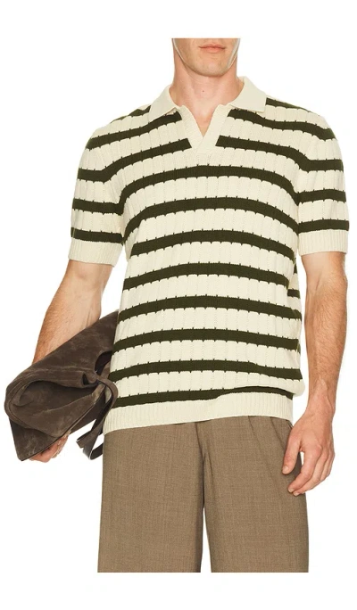 Percival Stine Stripe Polo Sweater In Green