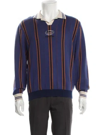 Pre-owned Percival Striped V-neck Polo Sweater In Blue
