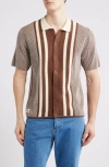 Percival Teramo Knit Short Sleeve Snap Up Shirt In Multi