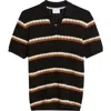 Percival Tessaro Stripe Open Knit Polo In Black