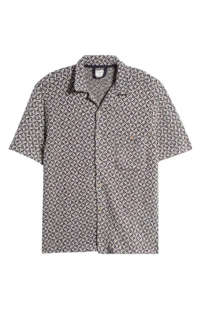 Percival Viscount Geometric Jacquard Knit Camp Shirt In Ecru Multi