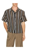 Percival Wade Openwork Stripe Camp Shirt In Black