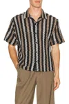 Percival Wade Openwork Stripe Camp Shirt In Black