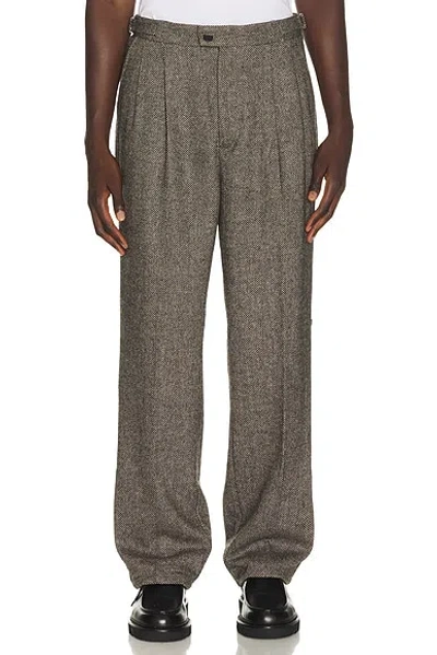 Percival Wilde Birdseye Pleated Trousers In Brown