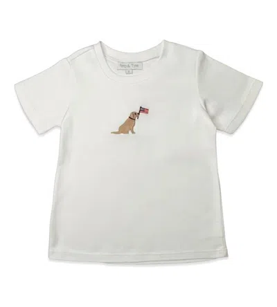 Percy & Tyne Kids' Boy's Embroidered Tee With Patriotic Puppy In White