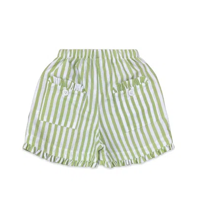 Percy & Tyne Kids' Girl's Two Pocket Shorts In Bermuda Stripe In Green