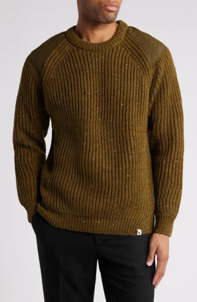 Peregrine Commando Shoulder Patch Wool Sweater In Olive
