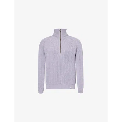 Peregrine Mens Funnel-neck Knitted Regular-fit Wool Sweatshirt Plata