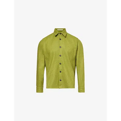 Peregrine Mens Slip-pocket Curved-hem Wool Shirt Wimbledon