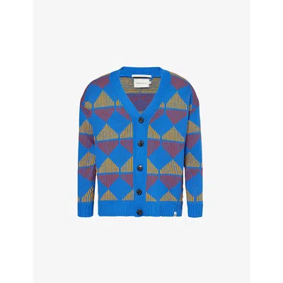 Peregrine Mens V-neck Long-sleeve Wool Cardigan Zafiro