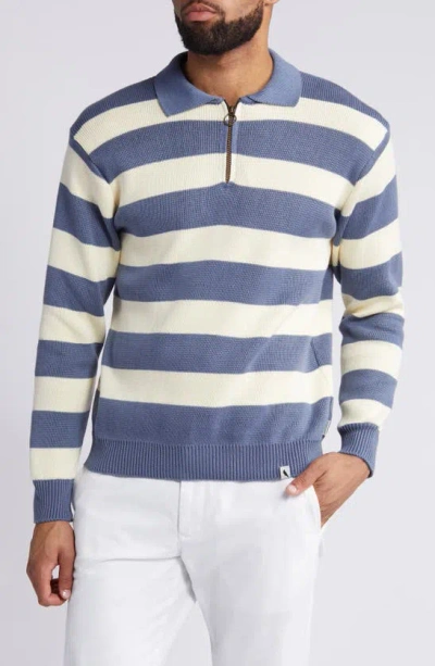 Peregrine Richmond Stripe Zip-up Rugby Sweater In Smoke/ White