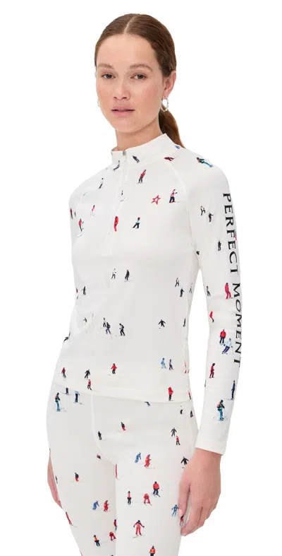 Perfect Moment 1/4 Zip Base Layer Top Dede Ski Print In White