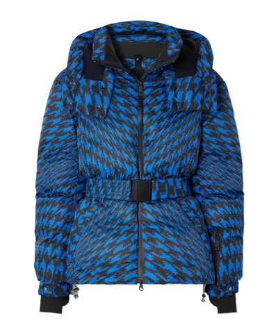Perfect Moment Belted Quilted Printed Down Ski Jacket In Blue