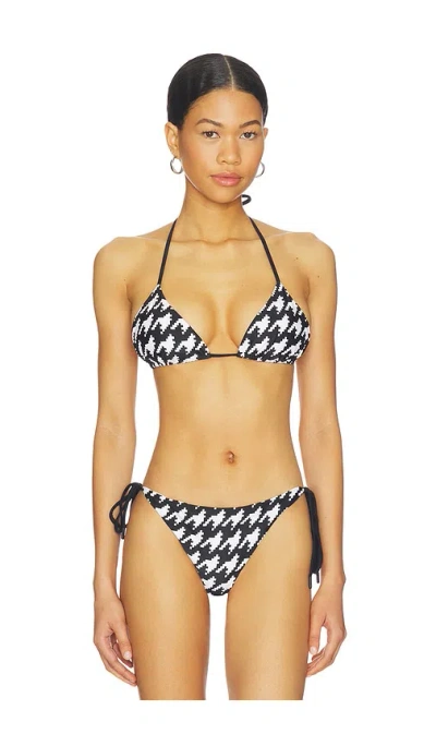 Perfect Moment Houndstooth-pattern Bikini Top In Black
