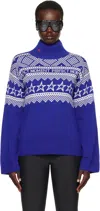Perfect Moment Blue Intarsia-knit Merino Wool Turtleneck In Blue/white