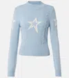 Perfect Moment Cable Merino Wool Sweater L In Blue