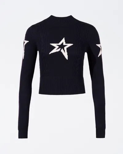 Perfect Moment Cable Merino Wool Sweater L In Navy