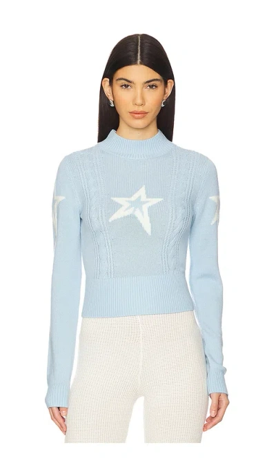 Perfect Moment Cable Merino Wool Sweater L In Bluebird-blue
