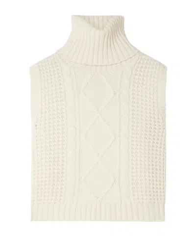 Perfect Moment Crystal Cropped Cable-knit Merino Wool Turtleneck Tank In White