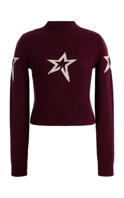 Perfect Moment Cable-knit Wool Sweater In Burgundy