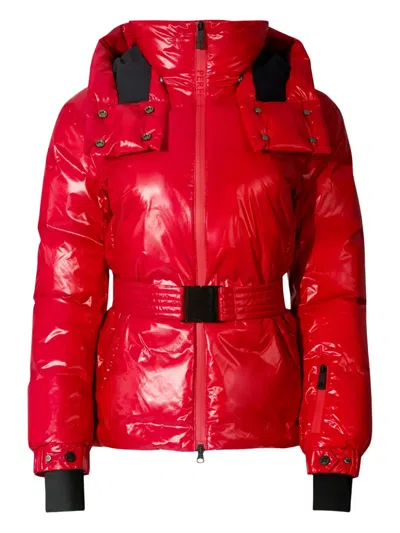 Perfect Moment Candice Hooded Belted Down Ski Jacket In Red