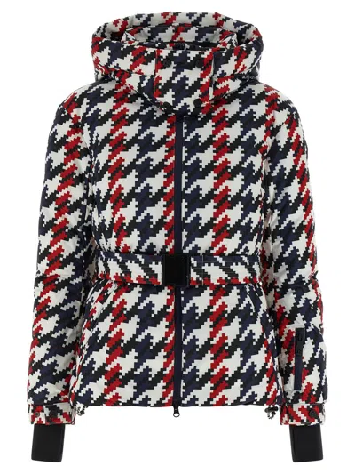 Perfect Moment Candice Hooded Belted Houndstooth Down Ski Jacket In Multi