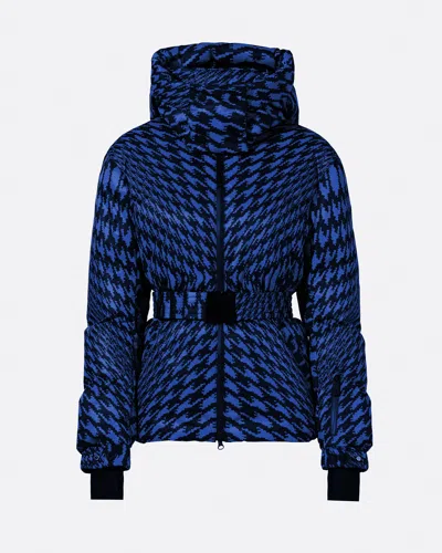 Perfect Moment Candice Down Parka Jacket S In Indigo-twisted-houndstooth