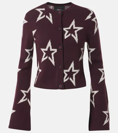 Perfect Moment Chalet Printed Wool Cardigan In Burgund