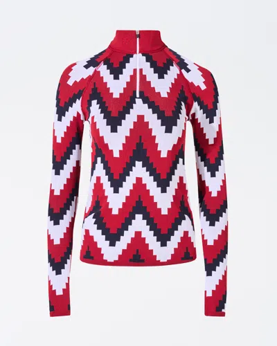 Perfect Moment Women's Jacquard 1/4 Zip Top, Red Chevron Print, Xs