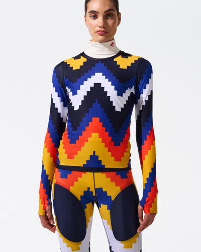 Perfect Moment Chevron Compression Base Layer Top Xl In Canary-yellow-chevron-print