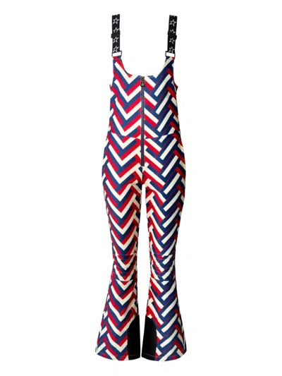 Perfect Moment Chevron-pattern Zip-up One-piece In Blue
