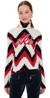 Perfect Moment Chevron Roll Neck Sweater Chevron Print/red In Chevron Print/red
