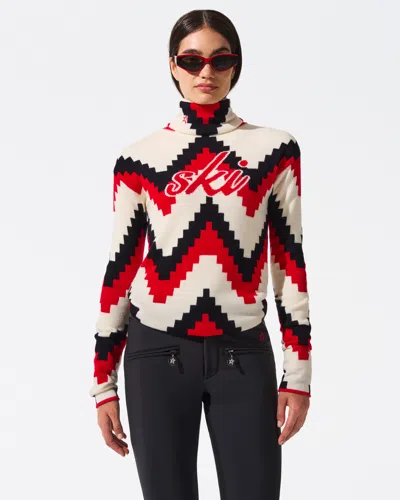 Perfect Moment Chevron Roll Neck Sweater Chevron Print/red In Multi