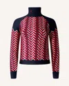 Perfect Moment Chunky Chevron Merino Wool Turtleneck Sweater L In Red