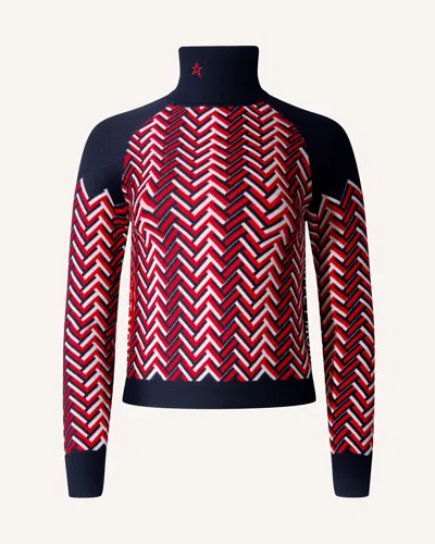 Perfect Moment Chunky Chevron Merino Wool Turtleneck Sweater L In Red